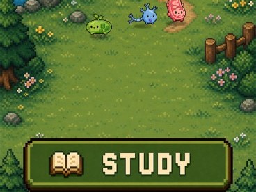 The meadow home screen with the big STUDY button