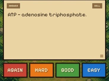 A flashcard answer with Again, Hard, Good and Easy grading buttons